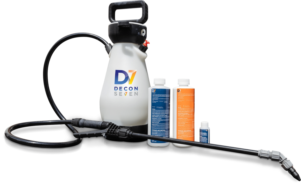 Decon7 sprayer system with concentrate bottles