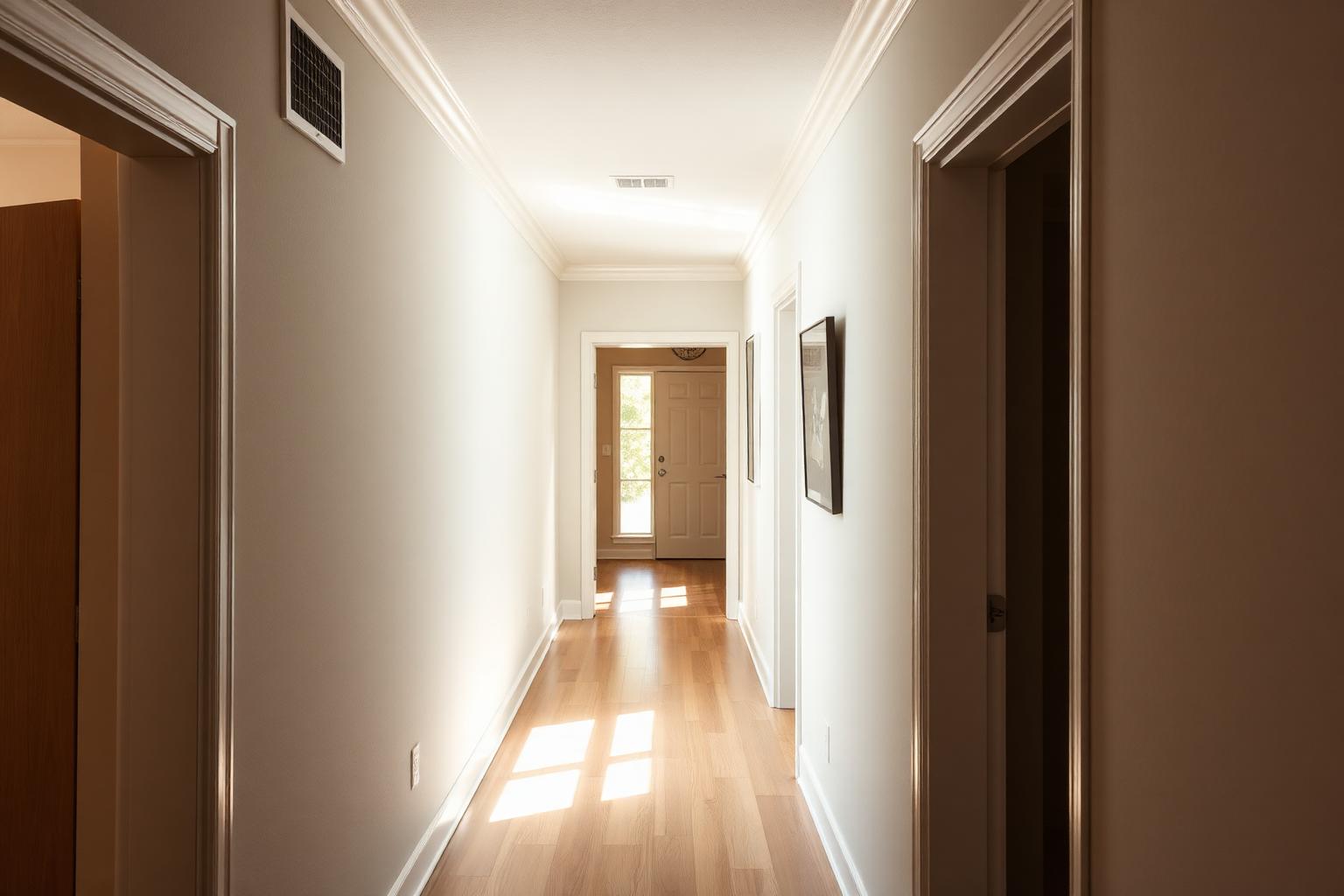 Tulsa home hallway showing uneven sunlight and air vents