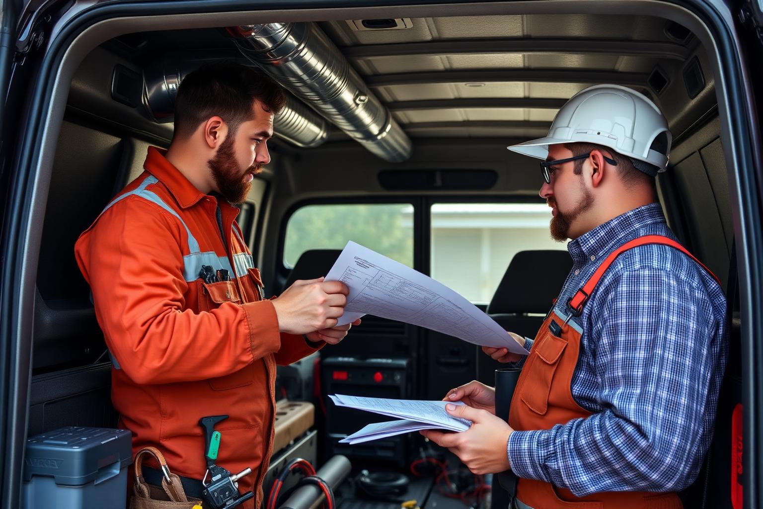 HVAC contractor and duct cleaning specialist collaborating