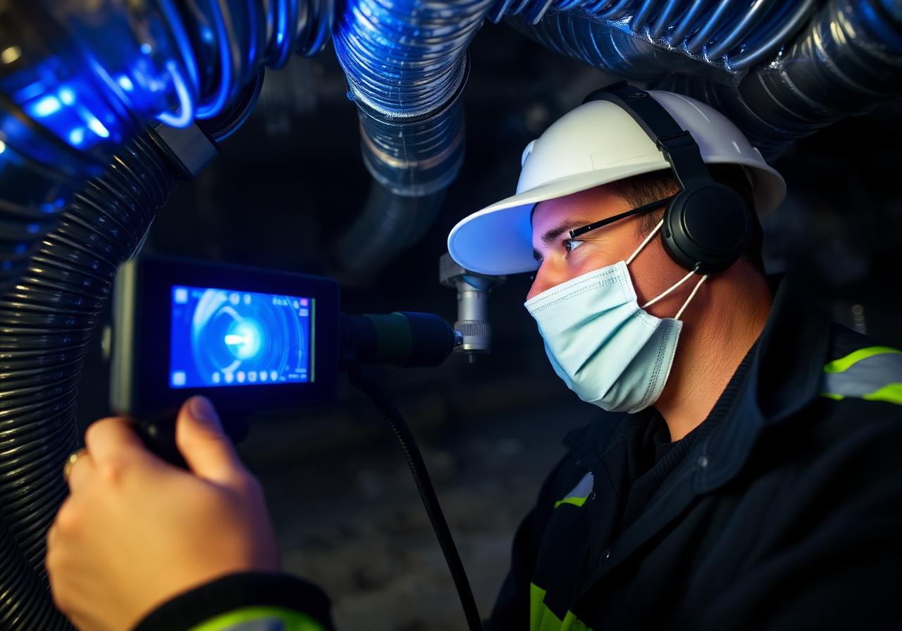 Technician performing video duct inspection